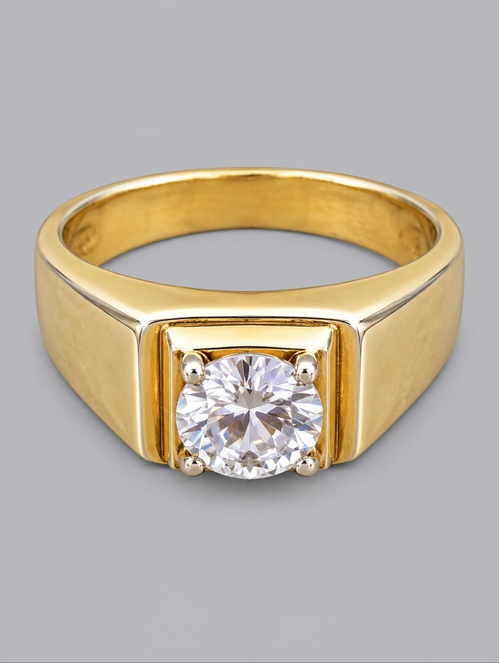 Vtg SETA Contemporary Goldtone Crystal Unisex Wedding Solitaire Band